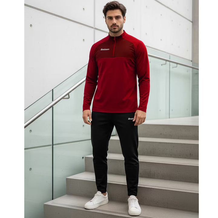 Clasico Qtr Zip Tracksuit Set - Wine Red/Maroon